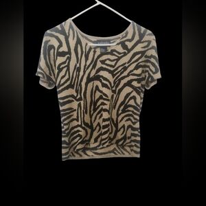 Zebra Print Short Sleeve Top Women’s Medium Crop Y2K Boho Retro Earthy Animal 90